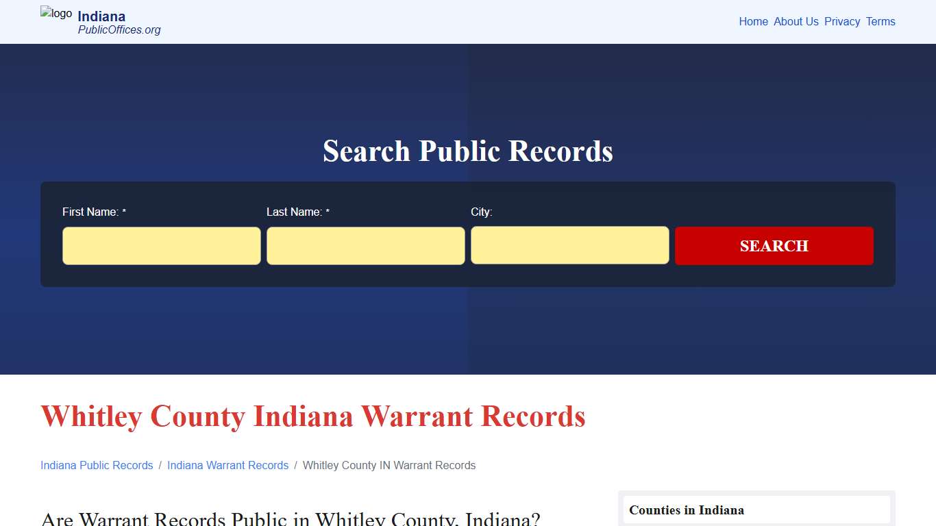 Whitley County, IN Warrant Records Search – PublicOffices.org