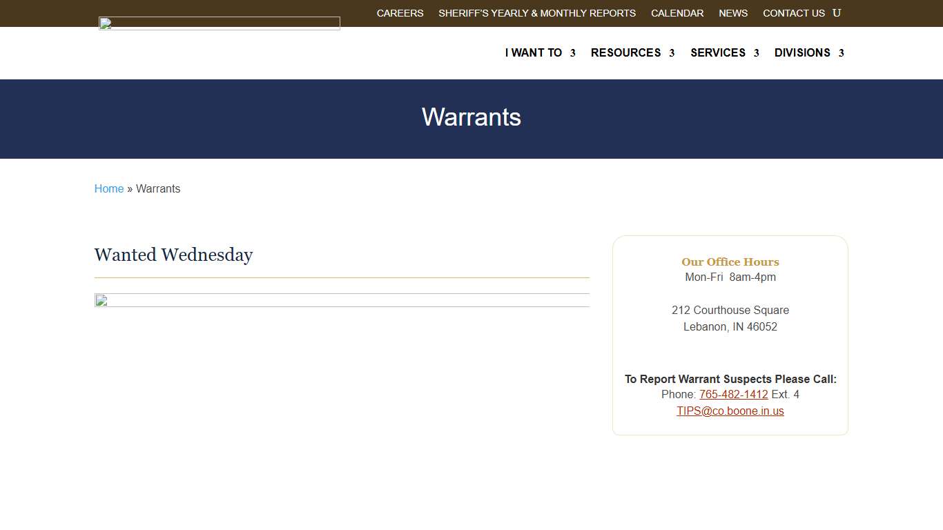Warrants - Boone County Sheriff, Indiana