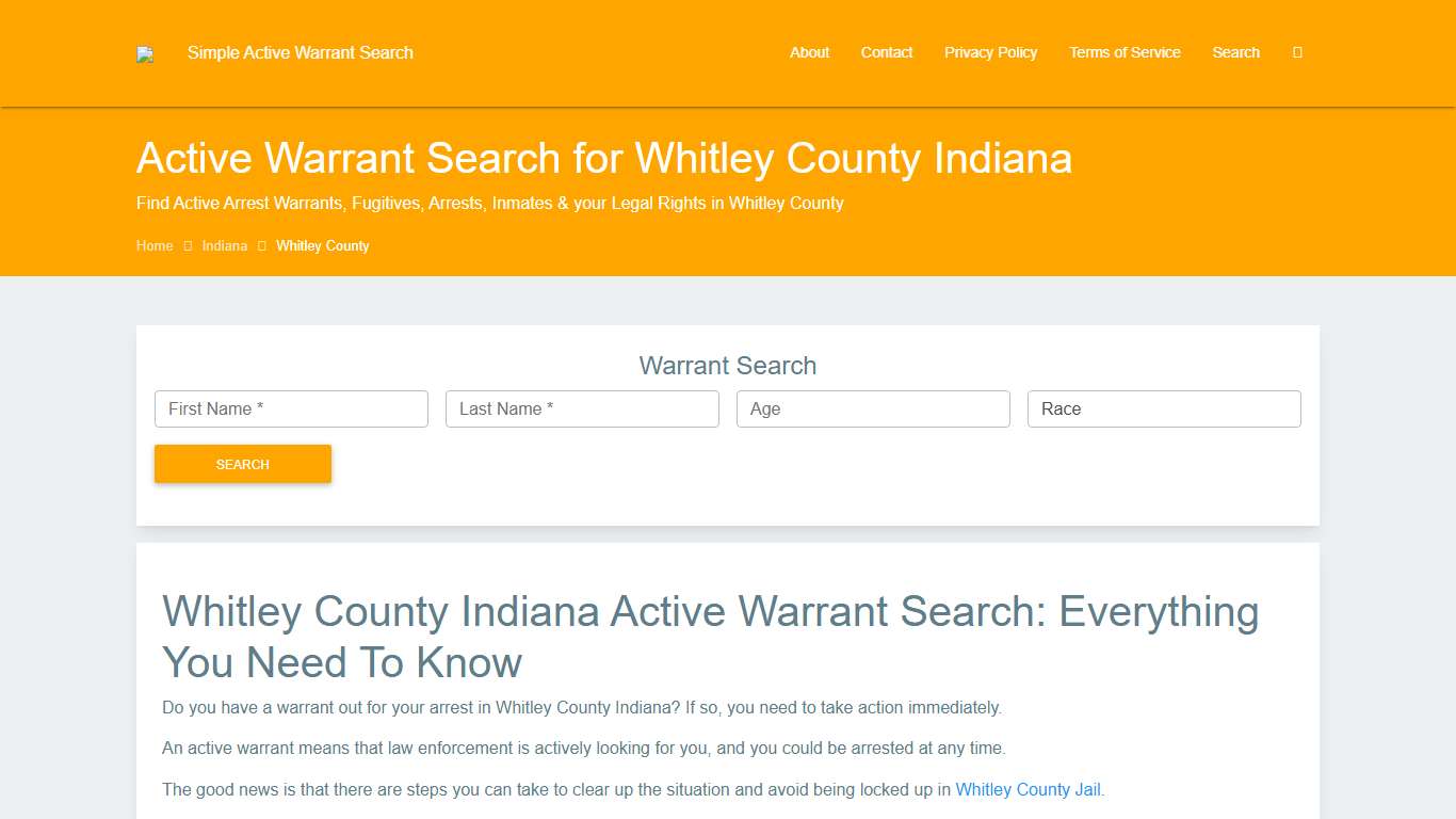 Active Warrant Search in Whitley County Indiana - Outstanding Warrants